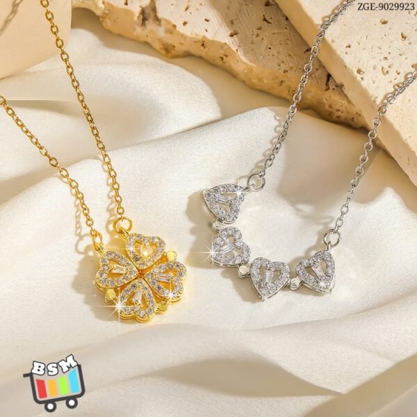 de009c1455fffa793a2bbee1b4058d83 ZGE-923 Korean Magnetic 4 Leaf Clover Pendant Necklace – Elegant 2 Ways Wearable Jewellery for Women