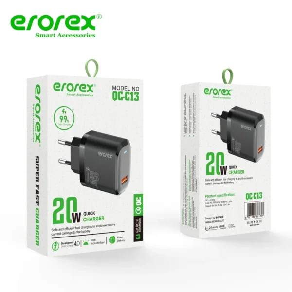 df2936875ebc4fb2b11f9f2ac11d2cac Erorex 20W QC-1.0 Fast Charging Adapter for Android iOS