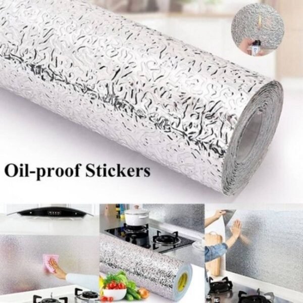 df7e95d5943c3342ce696dac9225c18a Silver Foil Kitchen Waterproof & Oil Proof Self-Adhesive Sticker Roll – Aluminum Heat Resistant Wallpaper for Stove, Cabinets & Walls (60×200cm)