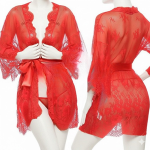 e2ddac557c453d4ce2d24bc66dd46d3b Single Pcs Women’s Net Transparent Sheer Lace Robe Gown – Long Sleeve Free-Size Nightwear With Satin Belt For Elegant And Stylish Comfort (DC-1051)