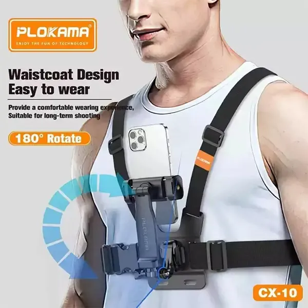 e53eaa3ea578fdabb1f4ff79ea5fdd40 PLOKAMA CX10 Action Camera And Phone Chest Mount Holder 360 Adjustable Harness Strap For Sports Hiking Vlogging