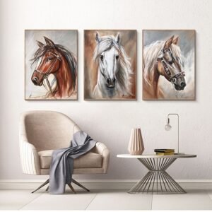 3 Pc Horse Wall Décor Photo Tiles | Elegant Design | Self‑Adhesive Double Tape | Size 8x11 | Premium Finish