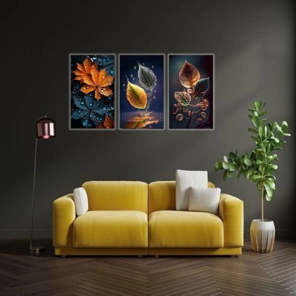 3-Piece Autumn Leaf Wall Art Frames – Decorative 8x11 Inch Modern Home Decor Set with Double Tape for Easy Wall Mounting