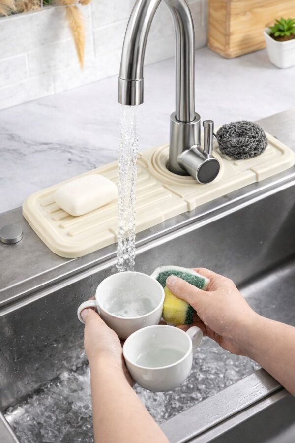 ec6c0448b51e76652500c83f00ce035f Sink Faucet Mat | Faucet Absorbent Mat Silicon Kitchen Sink Splash Guard Drain Pad | Soap Holder (Random Color)