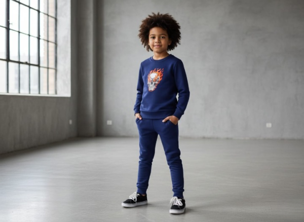 ecd8b16045bc4045c434d8373cbd2c40 Kids Navy Blue Ghost Skull Printed Tracksuit Set | Winter Fleece Sweatshirt & Trouser Outfit for Boys & Girls – Warm, Trendy & Cool | FOR BABY AND KIDS