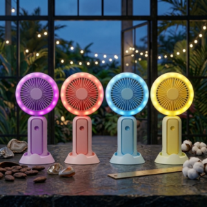 1 PCs Mini Portable Hand Fan With Led Light Rechargeable Compact Design For Indoor Outdoor Cooling And Lighting