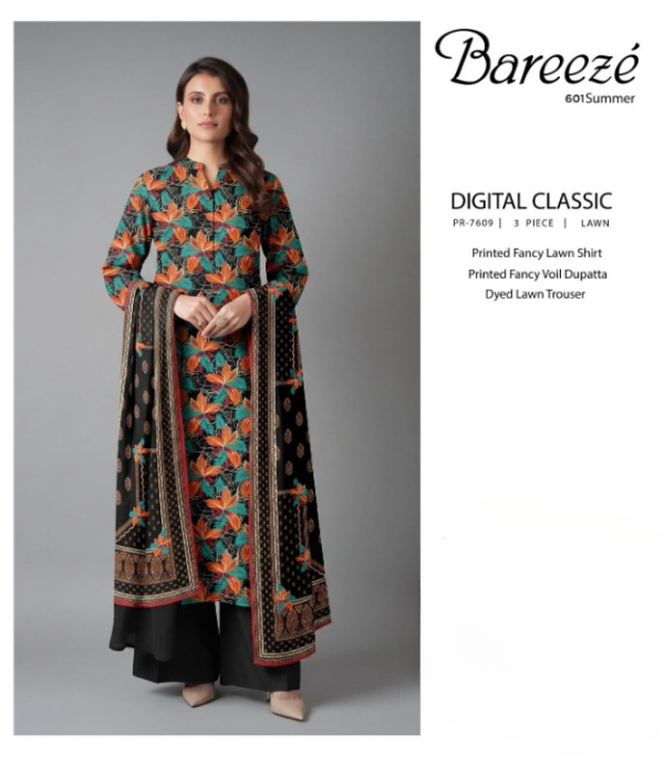 ee3e4035cda7463ccc0ba24400870238 Bareezé Digital Classic 3-Piece Lawn Unstitched Suit (PR-7609)
