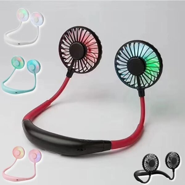 ee94b6dd03a622fa0268ec58e169c6bd Lazy Portable Silent Neck Fan – Wearable Rechargeable Dual Fan with LED Light & 3-Speed Control (Random Color)