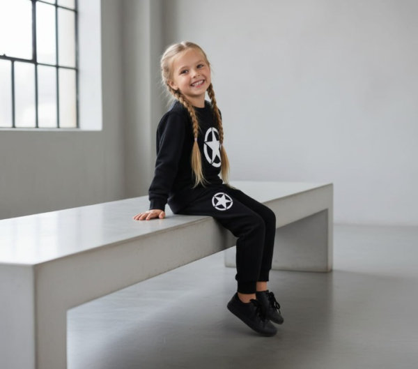 f09e7f760b06bf6d771e541c41cff202 Kids Star Printed Black & Black Tracksuit Set | Winter Fleece Sweatshirt & Trouser Outfit for Boys & Girls – Warm & Trendy FOR BABY AND KIDS
