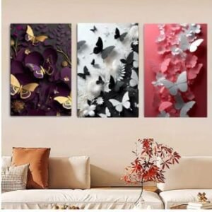 f3d52f1c89f73462da3d550f13433843 Butterfly Wall Art Set – 3 Wooden Frames (8x11”) with Elegant Floral & Nature Designs | Easy Wall Mounting with Double Tape