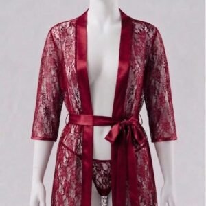 Lace Robe With Matching Panty Set For Nightwear Featuring Lace And Satin Material Available In Multiple Colors For Comfortable Use