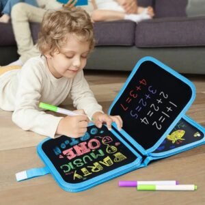 f51714f90de9ac5fe0917f068debba5d Erasable & Reusable Doodle Magic Blackboard Book with 3 Color Markers – Kids Drawing & Learning Activity Book (Random Color)