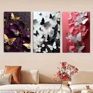f6808ae9673e784dd67d6e52fe6bfb98 Set of 3 Butterfly Wall Frames – Wooden Decorative Art with Double Tape for Easy Mounting