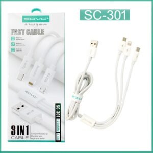 SOVO High Quality 3-in-1 Fast Charging  Cable – Multi Charging Cable for Micro USB, Type-C & Lightning Devices