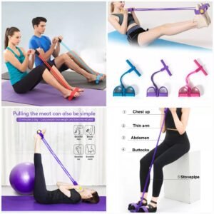 Foot Pedal Resistance Band Elastic Sit Up Pull Rope For Yoga And Fitness Tummy Trimmer Providing Durable Quality Comfortable Use (Random Color)