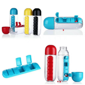 fb565c2f39e0bebe7b7fca37bb97fce6 2 In 1 Water Bottle With Built In 7 Day Pill Organizer And Cup Cap Durable Portable Design For Daily Use | Random Color