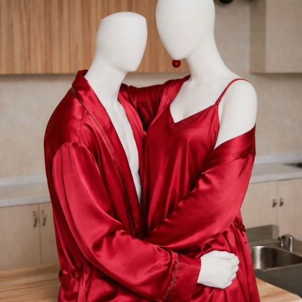 fdaa883404d02bd2c7b274fa790e2aa8 Premium Satin Silk Couple Gown Set (3 Pcs) – Elegant Matching Nightwear for Men & Women | Free Size | SKU: DC-C006