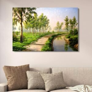 fdf74aa40f7b3cf89098ac4083ab3d4b Nature Landscape Spring Garden Wall Decor | Vibrant Green Forest Path Painting | Wooden Art Frame 12x16 Inches