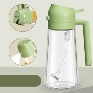 fe138ee532c0db4add7a7ccdd82e91f0 2-in-1 Oil Spray Bottle | Adjustable Mist & Dispenser | 470ml Leak-Proof Glass Container | For Cooking, BBQ, Baking & Air Fryer 470ml (Random Color)