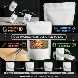 feeeb8fe6f8c2ecbdf0c2197a5988a11 White Kraft Paper Stand-Up Zip Lock Bag with Transparent Window for Food & Cosmetic Storage