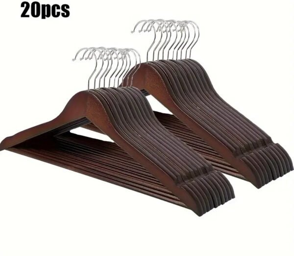 Premium Wooden Hangers – Pack of 20 Durable Slim Hangers with Pants Bar – Smooth Finish for Closet Organization (Brown & Light Wood) (With Box)
