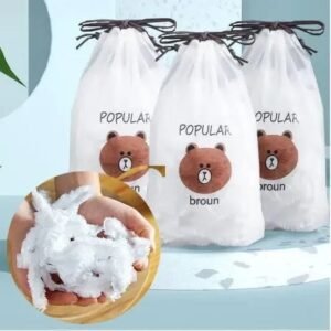 100Pcs - Disposable Food Cover Plastic Shopper Bags Elastic Bow Food Storage Wraps Fresh Keeping Bowls Plates Covers