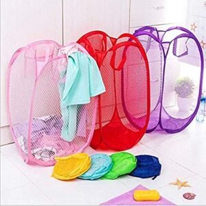 1a758723479918169f558812c62d48f4 Foldable Mesh Laundry Basket Portable Pop Up Hamper For Clothes Storage (Random Color)