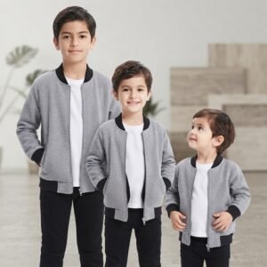 1de825758e066a892ef8c0966a4edefd Kids Grey Bomber Zipper Jacket Casual Outerwear Long Sleeve Full Zip Up Daily Wear Winter Fashion