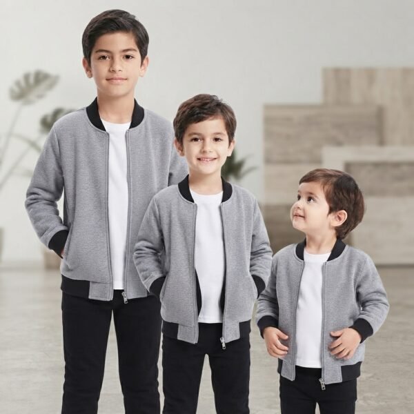 1de825758e066a892ef8c0966a4edefd Kids Grey Bomber Zipper Jacket Casual Outerwear Long Sleeve Full Zip Up Daily Wear Winter Fashion