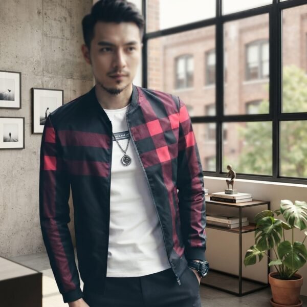 1e61118be47ec0a4064224cda585dfba Men's Black Checkered Bomber Jacket