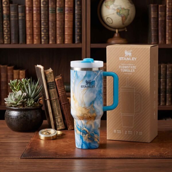 23ead8bfbab3f1a56c184c7a9fa67145 Stanley 40oz (1200ml) Premium Stainless Steel Tumbler - Blue/Yellow Marble Print