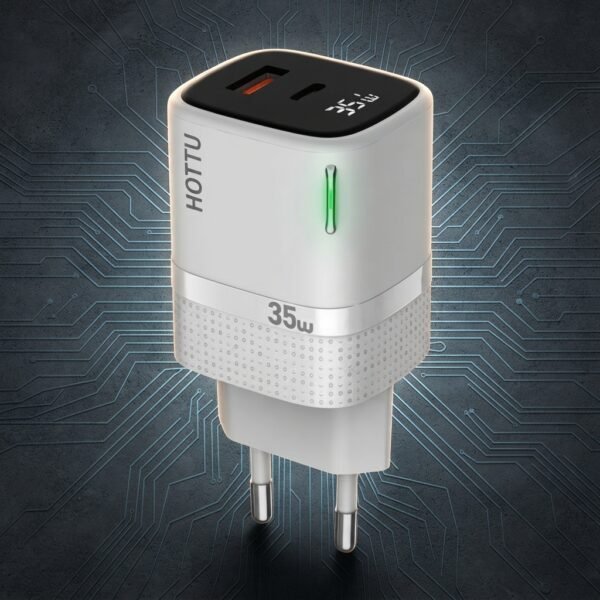 HOTTU FC11 35W Full Protocol Super Fast Charger – USB-C PD & USB-A QC 3.0 Dual Port Wall Charger