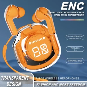 42c17db7a7b1183b0ac8013dfc1d7535 Air 39 Wireless Earbuds - Transparent Design Bluetooth 5.3 - ENC Noise Reduction & Deep Bass Sound - LED Display TWS