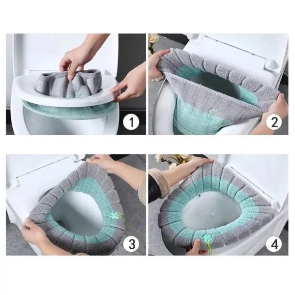 1Pc - Warm Toilet Seat Cover Soft Stretchable Cushioned Seat Pad Cozy Washable Universal Fit Warmth Protector For Winter (Random Color)