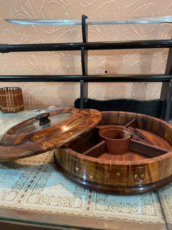 Beautiful Wooden Dry Fruit Pot With A Glass Top Lid