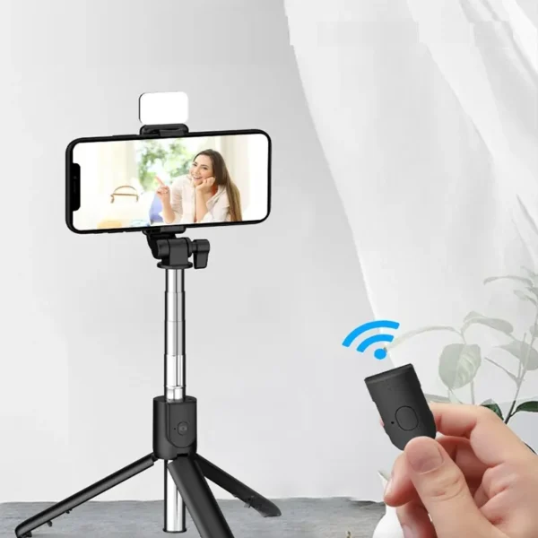 R1S 3-in-1 Selfie Stick Tripod with LED Light & Bluetooth Remote