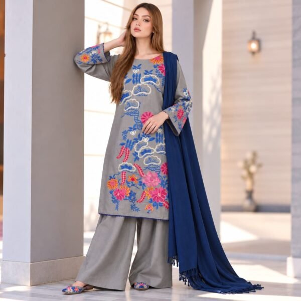 Premium Dhanak Embroidery 3-Piece Stitched Suit