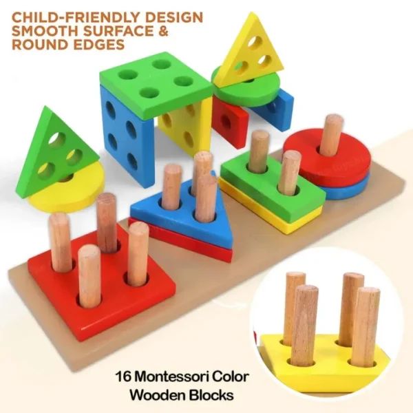Wooden Color & Shape Sorter Toy for Kids – Educational Shape Matching & Learning Puzzle Stacking Toy