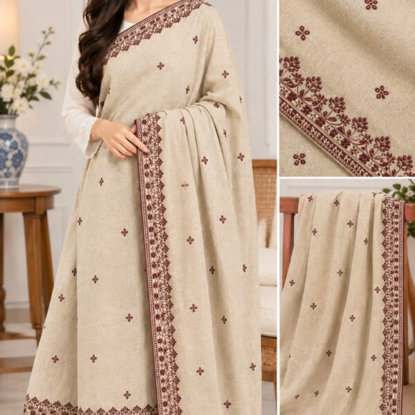 Premium Embroidered Wool Shawl – Elegant Warm Winter Wrap for Women