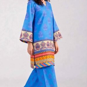 Women’s 2-Piece Pret Stitched Co-Ord Set/Kameez Shalwar Lawn Fabric - Blue