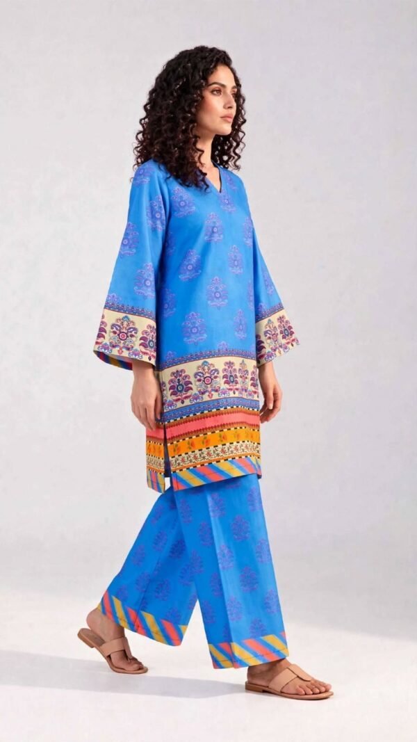 Women’s 2-Piece Pret Stitched Co-Ord Set/Kameez Shalwar Lawn Fabric - Blue