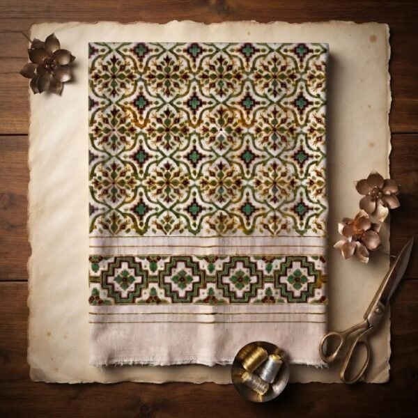 87db9f45b6fccf3c4a9524878bfa4447 Riwaya Hand Block Printed Geometrical Jaal Lawn Shirt — Warm Tones (Unstitched)