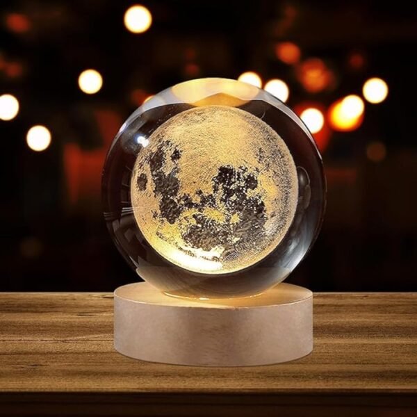 Glowing Crystal Ball Lamp with LED Wooden Base (Only Moon Shape)