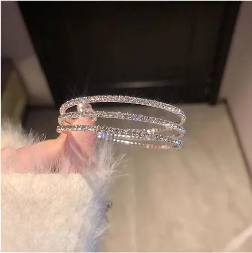 QPT-996 - 3-in-1 Elegant Zircon Bangle Set for Women – Premium Silver & Golden Plated Bangles with Sparkling Zircon Stones | Stylish Party Wear & Everyday Jewelry