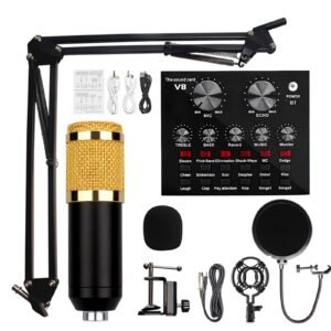 aa2a2bc1de80866e11608ca42ee8ef78 Premium V8 Pro Condenser Microphone Kit With Sound Card Professional Recording Microphone Set With Audio Sound Card For Streaming And Podcasting