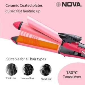 afad1145e6ec64b76da208ed53b0b9fc 2in1 Nova Hair straightener & Curler | 2-in-1 Dual-Use Styling Tool with Quick Heat-Up Technology, Ceramic Plates for Smooth Straightening