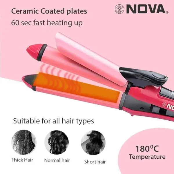 afad1145e6ec64b76da208ed53b0b9fc 2in1 Nova Hair straightener & Curler | 2-in-1 Dual-Use Styling Tool with Quick Heat-Up Technology, Ceramic Plates for Smooth Straightening