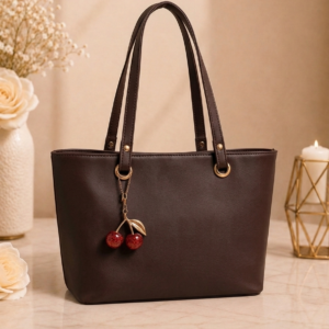 Cherry Charm Women's Tote Bag with Dual Zip Compartments, Back Pocket & Inner Pocket