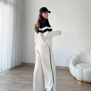 Premium Panel Tracksuit For Women Stylish Athletic Wear Set | Zip-up Jacket And Trouser - Cream Color