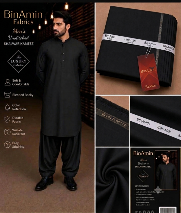 Premium BinAmin Men's Unstitched Shalwar Kameez in blended bosky fabric